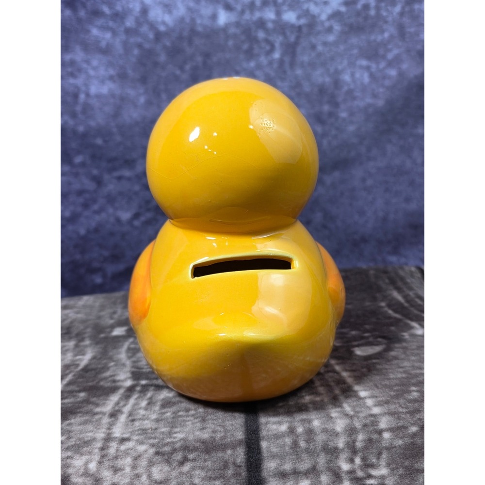 Vintage Yellow Ceramic Rubber Duck Coin Bank Floral Hand Painted 5 Inch - Picture 4 of 8